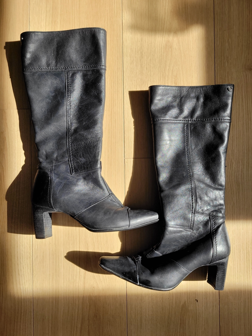Blondo Black Leather Mid-Calf Heeled Boots